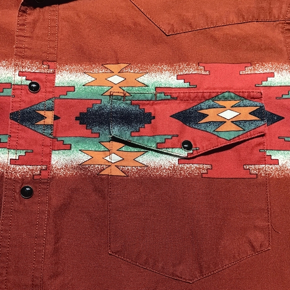 Vintage Rustler LS Button Down Pearl Snap, L, Terracotta & Turquoise, Great Cond - Picture 2 of 5